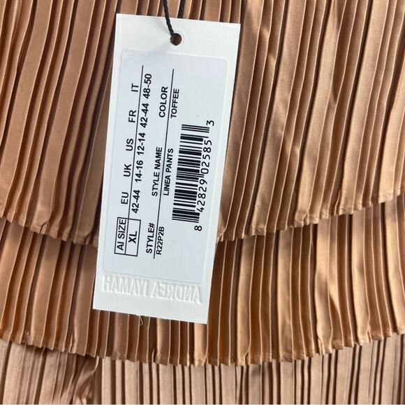 Andrea Iyamah Linea Toffee Pleated Wide-Leg Pants Peplum Waist - Picture 7 of 13